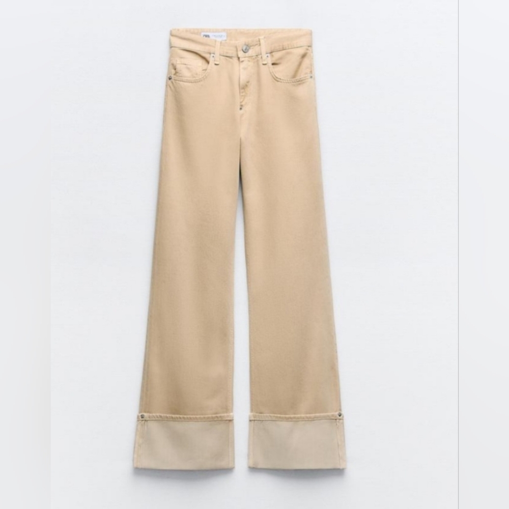 TRF COLORED HIGH WAIST CUFFED JEANS 38% Lyocell By Zara